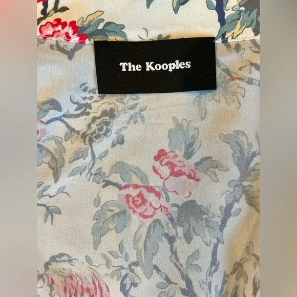 The Kooples silk button down shirt w/floral tropical bird print, cream/pink, XS - Picture 7 of 10